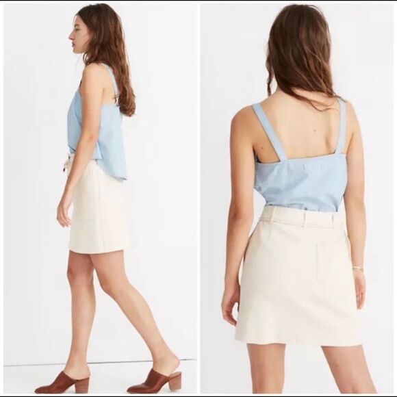 Madewell Capital A-Line Denim Mini Skirt with Belt in Vanilla Ivory - Picture 2 of 6